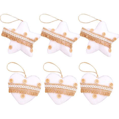 Weihnachtsbaumschmuck zum Selbermachen (Herz- und fünfzackiges Sternmotiv) mit dekorativen Hanfseilkugeln, fünfzackigen Sternen und herzförmigen Kugeln, festliche Weihnachtsdekorationen (1/2)