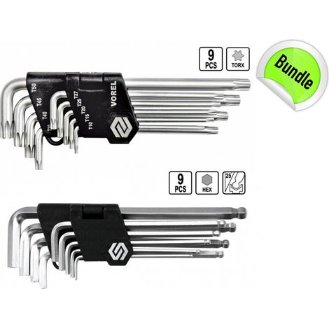Kugelkopf Innensechskant Imbuß Schlüssel + Torx Winkel Schlüssel Satz 18 tlg (1/4)