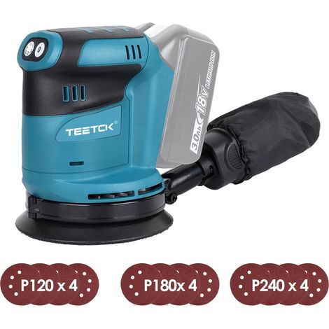 Teetok – Ponceuse orbitale sans fil 18V Ø 125mm – Moteur sans balais – 6 vitesses – Système d'extraction de poussière intégré – 12 papiers abrasifs inclus
