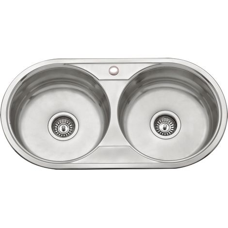 Fregadero de 2 senos en inox sin orificio grifo de8444, 16 cm(alto)84 cm(ancho)44 cm(largo) (1/2)