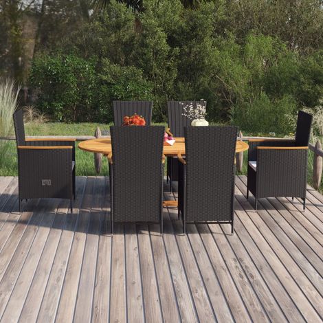 Ensemble Table et Chaise de Jardin 7 pcs - Ensemble de salle à manger de jardin Résine tressée Noir BV787573 - BonneVie (1/5)