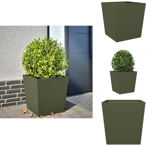 Jardinière vert olive 50x50x50 cm acier - Jardinière - Jardinières - Jardinière D'extérieur - Jardinière De Patio (1/5)