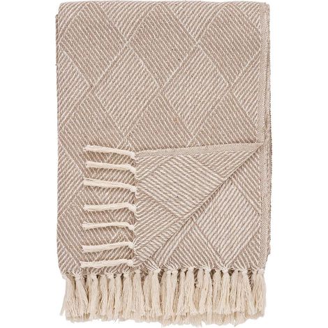 FATHIA - Plaid 130x180cm Taupe et Beige à Motifs Losanges (1/3)