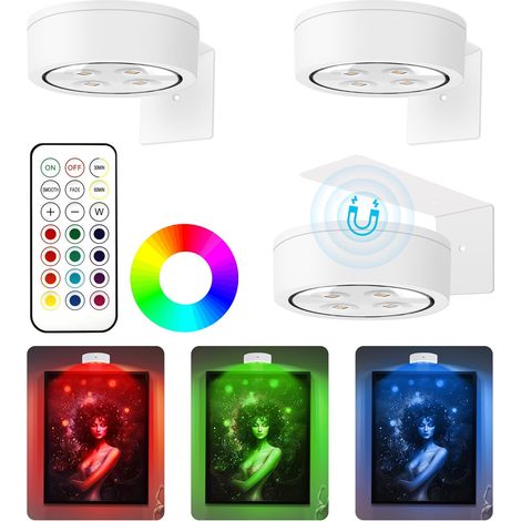 3er-Set RGB-LED-Lichtleisten mit Farbwechsel für Gemälde und Kunstwerke, wiederaufladbar und magnetisch, mit Fernbedienung, kabellos und dekorativ für Zuhause – Weiß