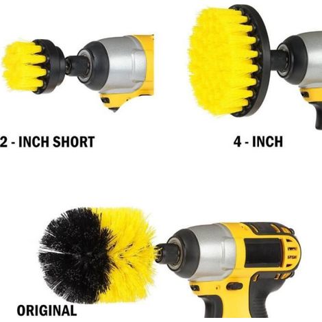 Brosse de forage - Kit de brosses - Nylon rigide moyenne - Arbre 1/4 pouce - Pour salle de bain - Douche - Carrelage - 3 pièces (1/4)