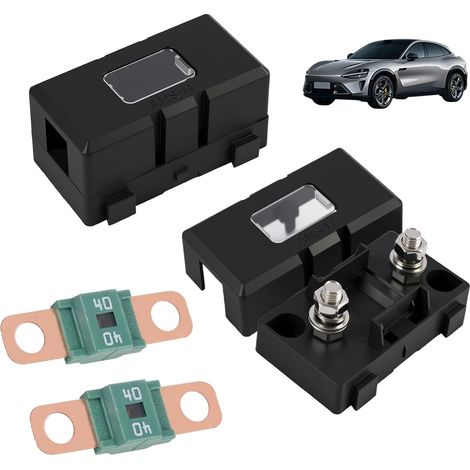 2 Pieces 40A Midi Fuses and ANS Fuse Holder, Car Fuse, High Voltage 12V-58V, Compatible with Cars, Trucks, Construction Vehicles, Buses, Caravans (1/5)