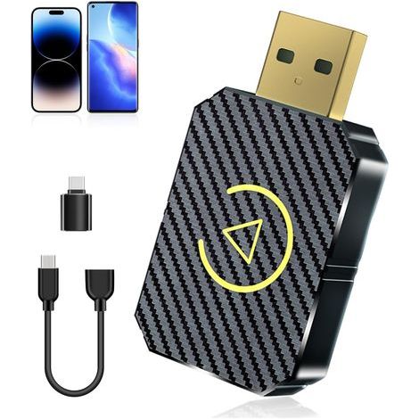 Adaptateur CarPlay sans Fil, 2025 Wireless CarPlay pour Voiture avec Câble d'extension Type-C et USB A-C, Dongle Convertir Le Filaire en sans Fil pour Les, Plug and Play, Doré (1/5)