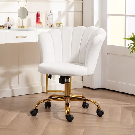 Chaise bureau en velours. chaise coiffeuse avec dossier en pétale. hauteur réglable. 69 x 64 x 80-90 cm. blanc
