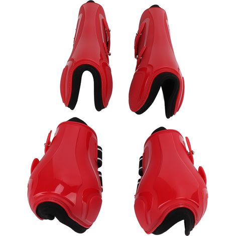 Ensemble de 4 guêtres de protection pour tendons de chevaux, souples, respirantes, antidérapantes et réglables, en PU rouge, taille XL. (1/5)