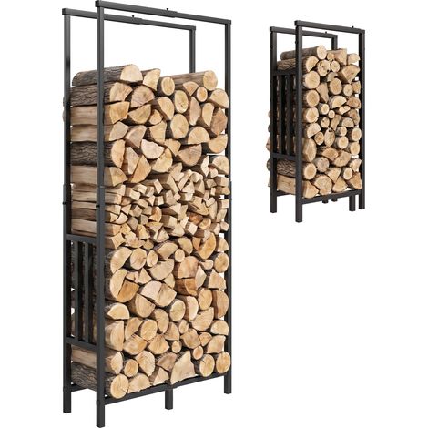 Outsunny estante de leña de acero robusto, con ancho y alto ajustables, de chimenea para interior y exterior, 45,5-75,5x25x98-170 cm, negro (1/5)