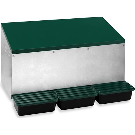 Pondoir poule extérieur en métal galvanisé 3 nichoirs – Bacs de récupération des œufs – Dimensions L80 x l52 x H48 cm – Poulailler Direct