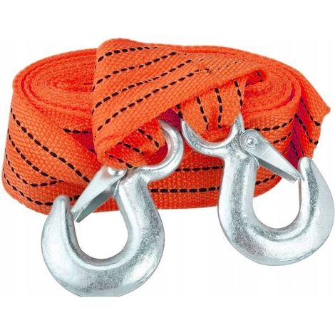 Corde de remorquage fluorescente – Capacité 5 000 kg (5 tonnes) – Longueur 4 m avec 2 crochets – Sangle de sécurité (1/3)