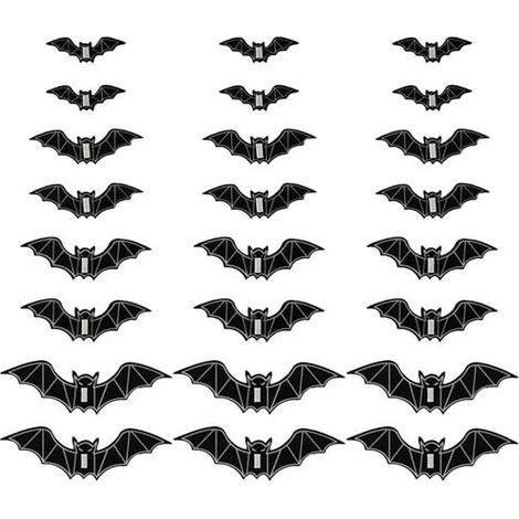 Lot de 48 chauves-souris 3D lumineuses en PVC - Autocollants muraux Halloween (1/5)
