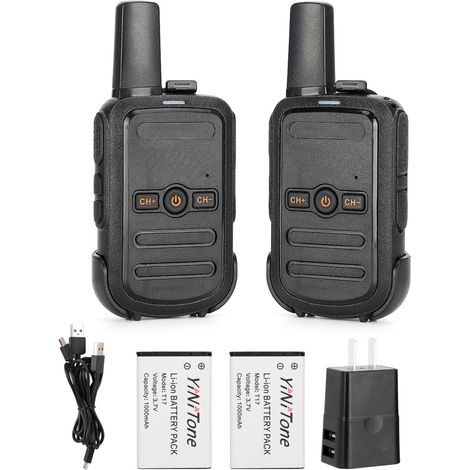 Lot de 2 talkies-walkies mini T17, radio bidirectionnelle portable avec émetteur-récepteur FM (100-240V) (1/5)