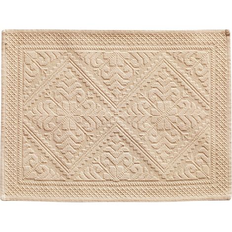 Tapis de bain en coton jacquard avec motifs arabesques coloris Poudre 54 x 64 cm - PANGIVO