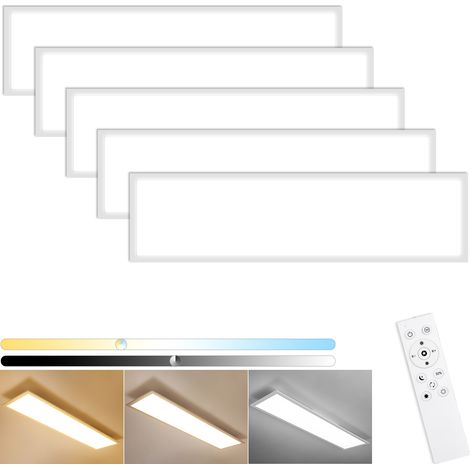 Oraymin – Pack de 5 Plafonnier LED Panneau Ultra-Plat Dalle 60x20cm 24W 2400lm – Dimmable Avec Télécommande (3000K-6500K) – Design Moderne Pour Salon Bureau Cuisine (1/5)