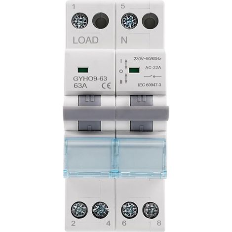 Manual Transfer Switch, Switch 2P 63A GYHO9-63 Power Transfer Switch Dual Electric Selector 230VAC with Power Indicator (1/5)