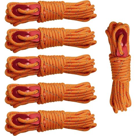Lot de 6 cordes réfléchissantes - 4 mm x 4 m - Corde de guidage pour le camping avec tendeur - Cordon réfléchissant résistant aux intempéries pour tentes, hamacs, bâches, équipement de survie (1/5)