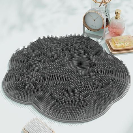 Tapis de massage exfoliant pour douche, antidérapant, pour le bain et le lavage des pieds, fixation murale, avec ventouses et brosses pour le massage du dos.-AquaForge (1/5)