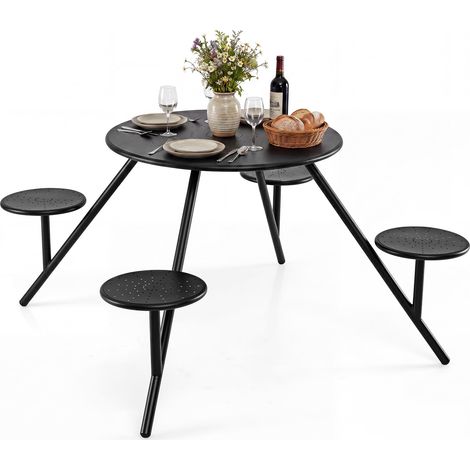 COSTWAY Tavolo Da Picnic Tavolino Esterno Set Mobili Sedie Integrate Giardino Campeggio Balcone Foro Ombrellone Terrazzo Arredo Pranzo 4 Posti Arredamento Rot (1/5)
