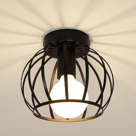 Plafonnier Industriel Vintage, Noir Luminaire Plafonnier Métal Cage Cube en Forme de Pastèque, E27 Lampe de Plafond Abat-jour Lustre Pour Couloir, Grenier, Balcon