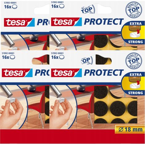 Almohadillas de fieltro autoadhesivas Tesa para muebles y sillas, color marrón, 18 mm, 16 unidades x 4 (1/3)
