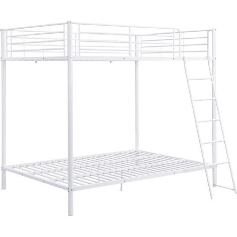 Vente-Unique – Lit superposé 2 x 140 x 190 cm – Métal blanc – 4 places – Sommier à lattes rigides – Charge maximale 240 kg (1/5)