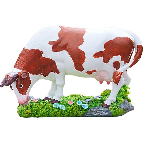 Escultura decorativa de animales: estatua de vaca de resina hecha a mano, modelo de ganado tallado en marrón con la cabeza agachada 1 pieza para decoración del hogar y bonsái. (1/5)