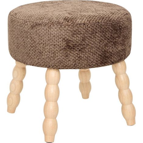 Tabouret rond rembourré tissu marron et pieds en bois - Diamètre 39 x Profondeur 38 x Hauteur 38 cm (1/3)