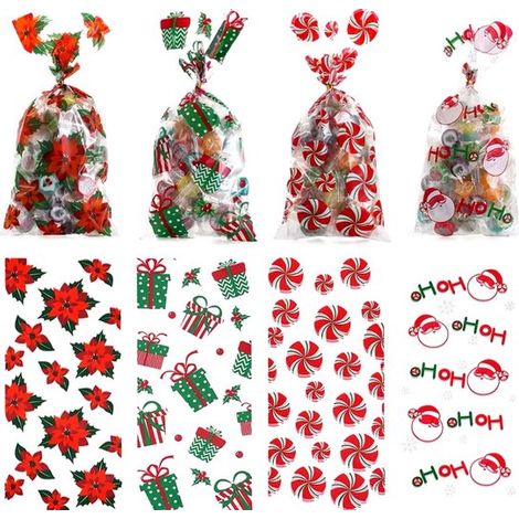 Lot de 10 sachets à bonbons Noël - 13 x 27 cm - Pour biscuits et friandises - Sachets cadeaux de Noël (1/4)