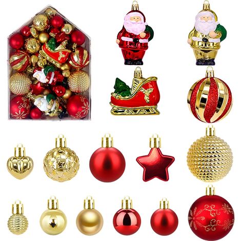 72 bolas de plástico rojas/doradas + cordón, reutilizables, decoración para árbol de Navidad, bodas y fiestas. (1/4)