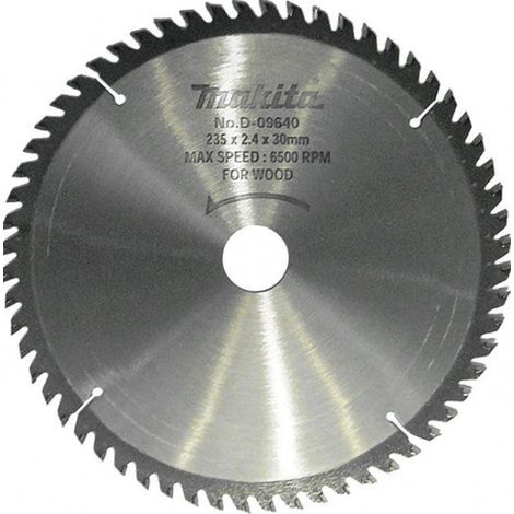 Makita – Lame de scie circulaire 235 mm D09640 – 60 dents pour bois dur – Diamètre d'alésage 30 mm – Coupe nette et rapide