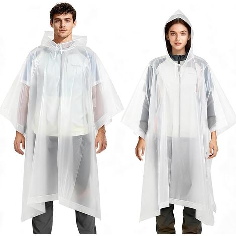 Poncho Pluie, 2 Poncho Imperméable, Poncho EVA Réutilisable, Adulte Unisexe, Camping, Voyage, Activités de Plein Air, Taille Unique (Blanc) (1/5)