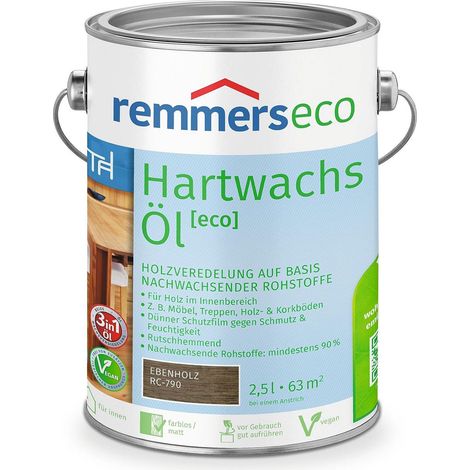Remmers Hartwachs-Öl [eco] ebenholz, 2,5 Liter, Hartwachsöl für innen, natürliche Basis, Beize, Öl und Versiegelung in einem, nachhaltig, vegan
