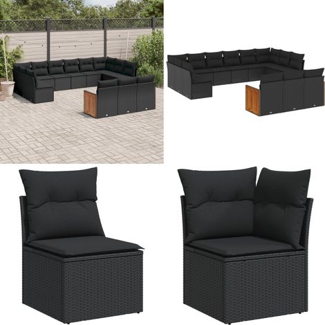 13-tlg. Garten-Sofagarnitur mit Kissen Schwarz Poly Rattan - Gartengeset - Gartenmöbelset - Rattan Möbel - Lounge Set - Gartenlounge - Home & Living (1/5)