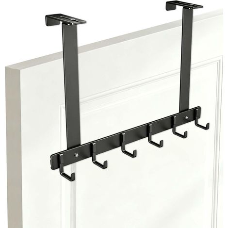 Patère de Porte en Aluminium avec 6 Crochets, Crochet de Porte Suspendu pour Vêtements et Serviettes, Porte-Manteau Sans Perçage pour Salle de Bain et Chambre (1/5)