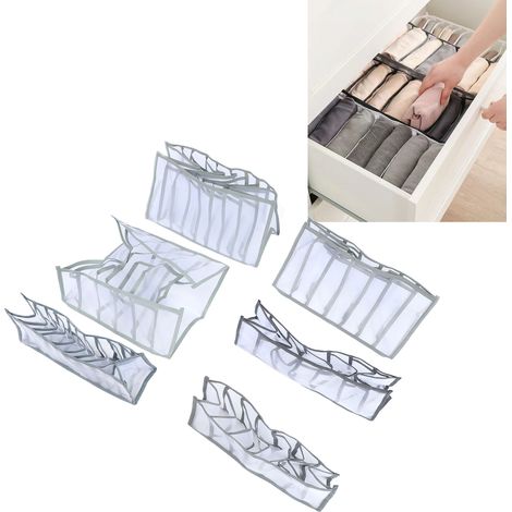 Sacs de rangement pour sous-vêtements et vêtements, boîtes de rangement pour penderie, ensemble gris de six pièces (1/5)