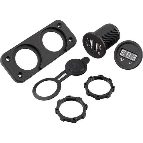 12V wasserdichter Dual-Port-USB-Stromausgangsstecker mit LED-Gleichstromvoltmeter für Marine, Auto, Boot, 2-Port-USB-Ladegerät. (1/4)
