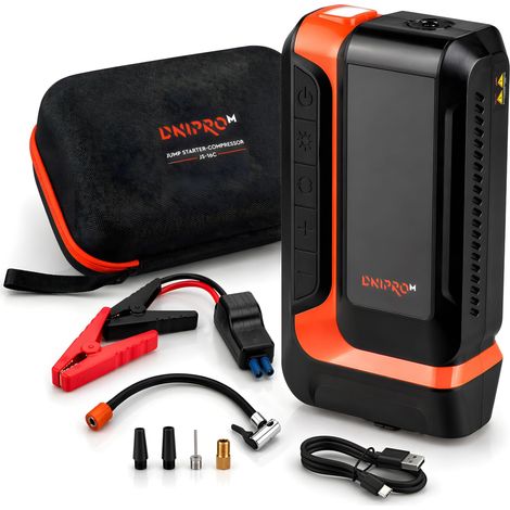 Booster de Batterie Auto JS-8-800A Pico Power Bank 8000mAh - Démarreur de Voiture Portable pour Moteurs 12V Essence et Diesel - Jump Starter avec Lampe LED SOS et USB-A 18W - par Dnipro-M (1/5)