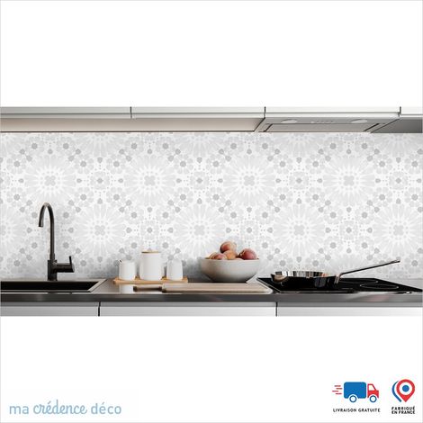Crédence : Carreaux de ciment fleurs - Couleur Gris clair - Alu composite - 120 - 60 (1/3)