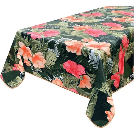 Nappe de Cuisine AntiTaches Bordée Couverture de Table En Coton Plastifiè Palmier Tropical - 135x180 cm