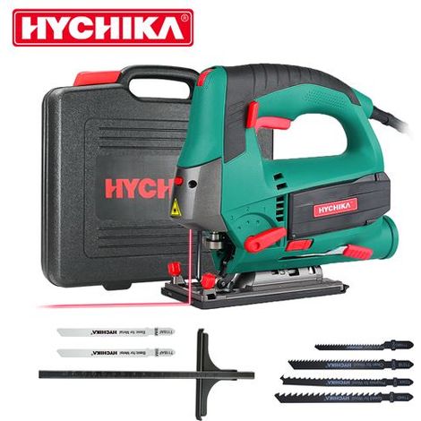 Scie sauteuse 800W – Profondeur de coupe 110mm – 6 vitesses réglables – Pour bois dur et métal – Angle d'inclinaison -45° à 45° – Hychika