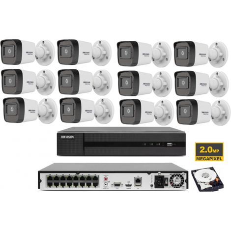 KIT VIDEOSORVEGLIANZA IP POE HIKVISION NVR 16 CANALI POE 12 TELECAMERE 2 MP 1TB