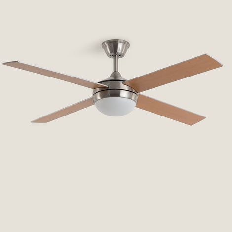 Ventilatore da Soffitto con Luce Silenzioso DC Pale in Legno Navy Evo Legno Telecomando Grande (più di 20 m²) 132 cm Nichel