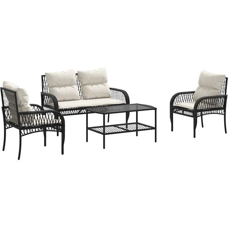 Maison Exclusive - Set Divani da Giardino 4 pz con Cuscini Nero in Polyrattan (1/5)