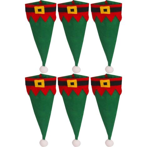 6 porte-couverts de Noël en tissu non tissé, porte-couvert en forme de chapeau, housses pour couverts, ornements de Noël, pochettes pour cuillères, sacs de rangement en tissu non tissé, pour la vaisse (1/5)