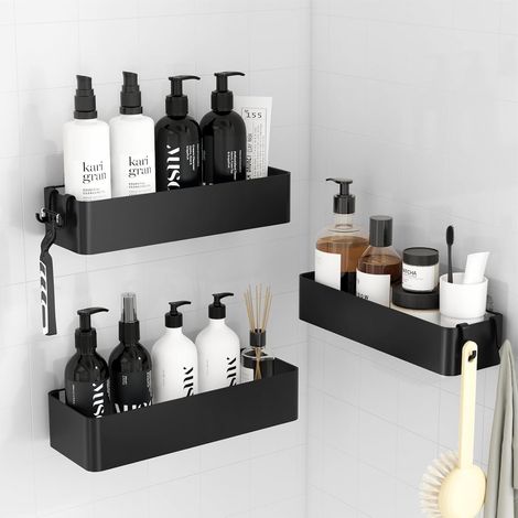Étagère de douche Kitsure sans perçage - Lot de 2. Organisateur de salle de bain antirouille, séchage rapide, grande capacité, porte-shampoing résistant pour la douche, 4027BL. (1/4)