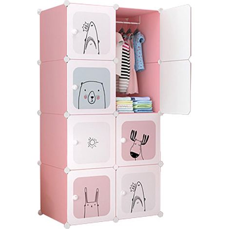 Armoire modulable enfant, motif cosmique – 8 cubes plastiques robustes – Rangement vêtements, chaussures, jouets – Montage DIY – Variante: Pink 8-1, Taille: Light blue (1/5)