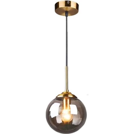 Lustre boule de verre de style industriel rétro, lustre en métal avec abat-jour sphérique, lampe suspendue, plafonnier à tête unique (1/5)