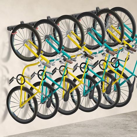Wall Mounted for 6 Bikes Adjustable Hooks for Secure Bike Storage Organization Solution for Home and Garage (1/2)